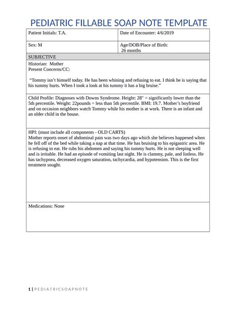 Pediatric Soap Note Template