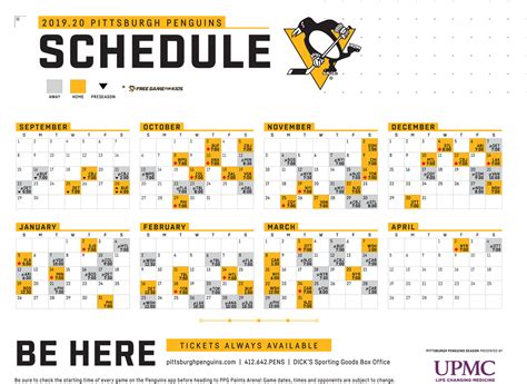 Penguins game schedule calendar