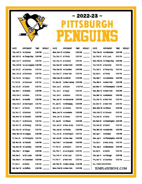 Penguins Schedule Format