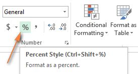 Percent Format Button in Excel