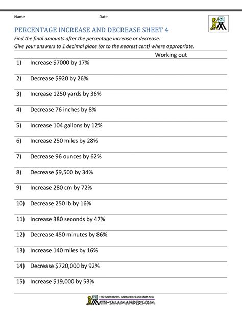 Percent Increase Decrease Practice