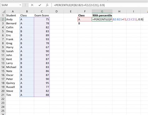 Percentile Calculation in Excel