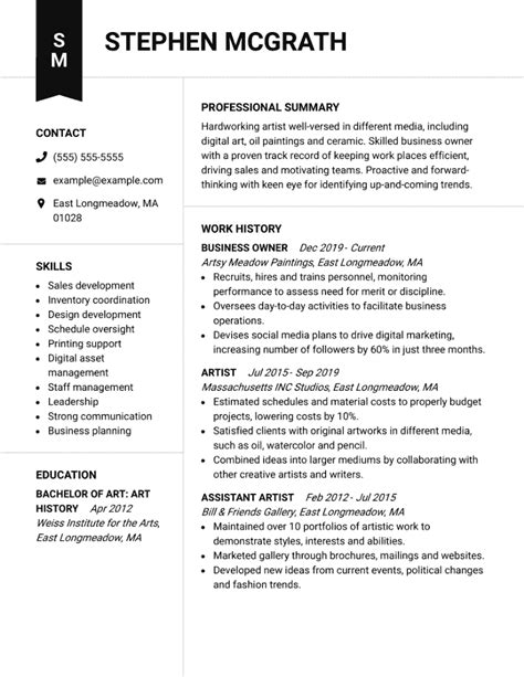 Performance Artist CV Template