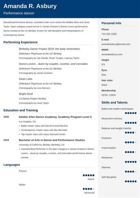 Performance Artist CV Template