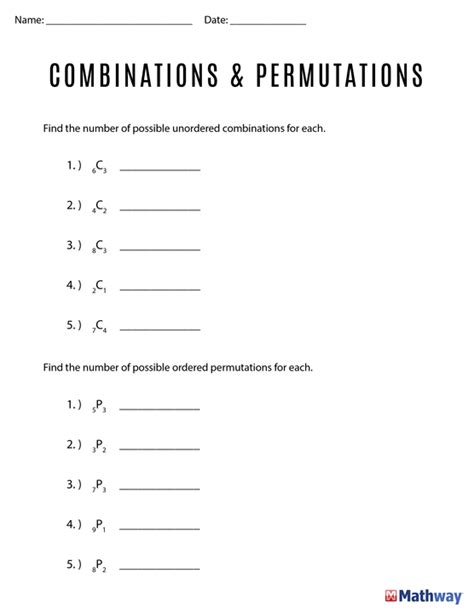 Permutations and Combinations Worksheets