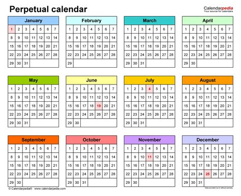 Perpetual Calendar Template Excel