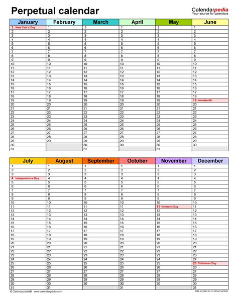 Free Printable Perpetual Calendar Template PDF