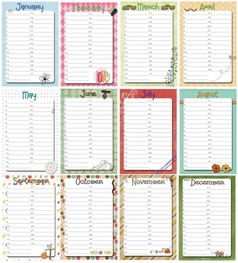 Perpetual calendar template with holidays