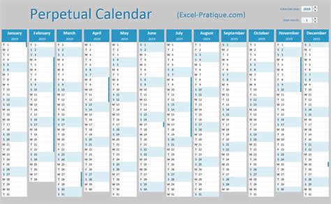 Perpetual calendar templates in Excel