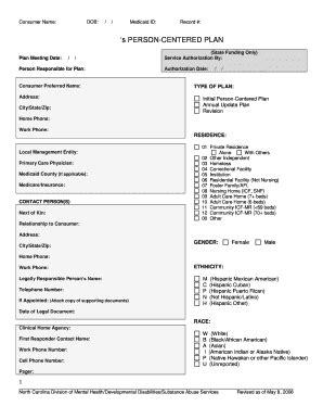 Person-Centered Plan Template for NC Residents Sample 1