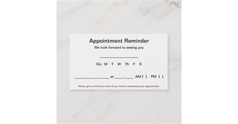 Personal appointment reminder card template