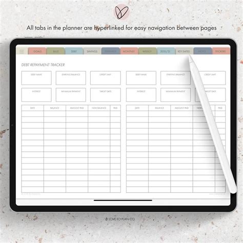 Personal budget template for Goodnotes