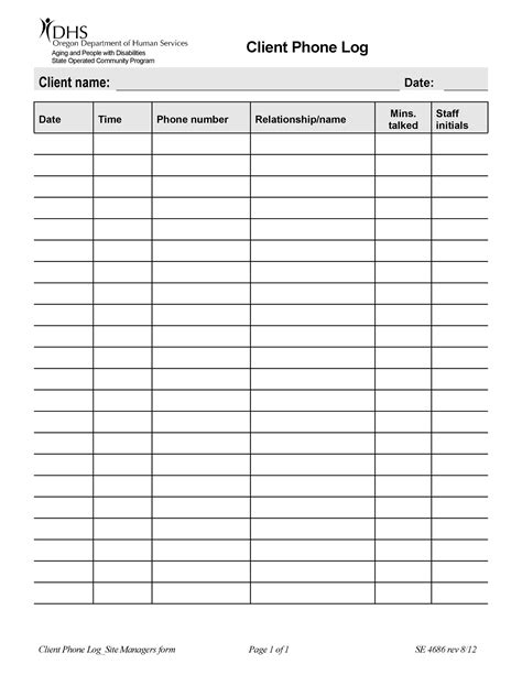 Personal Call Log Template