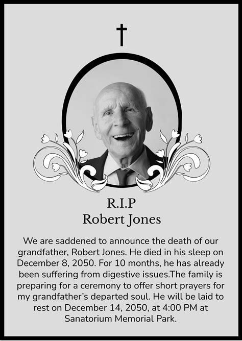 Personal death announcement template