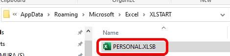 Personal Macro Startup folder example 1
