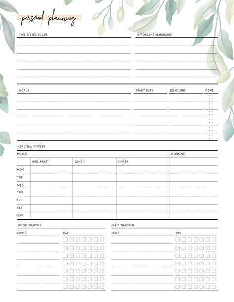 Personal Planning Template