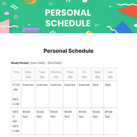 Personal Schedule Template