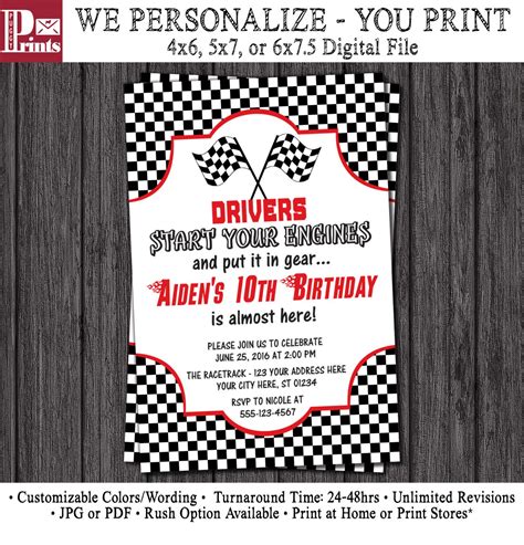 Personalized Racing Birthday Invitations