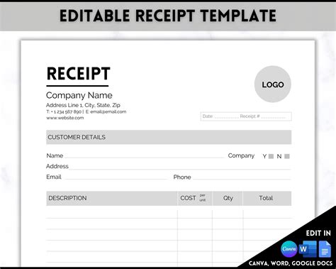 Personalized Receipt Template