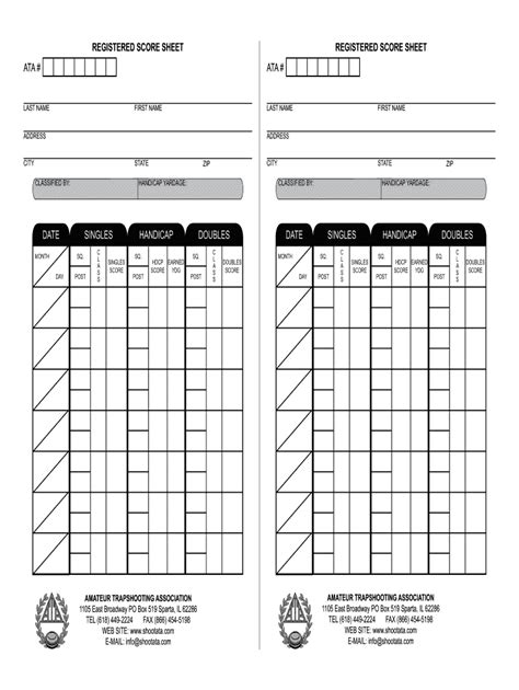 Personalized Trap Shooting Score Sheet Template