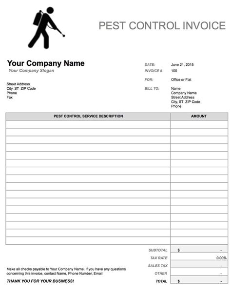 Pest Control Invoice Template Excel