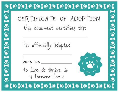 Pet adoption certificate template 3