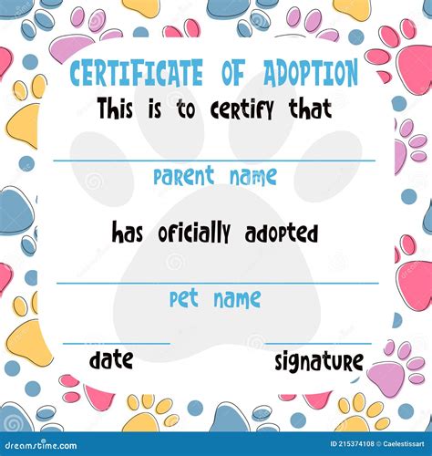 Pet adoption certificate template design