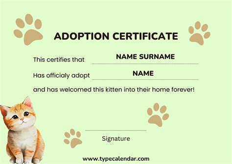 Pet Adoption Certificate Wording