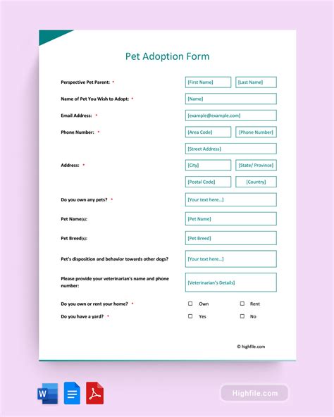 Pet Adoption template example