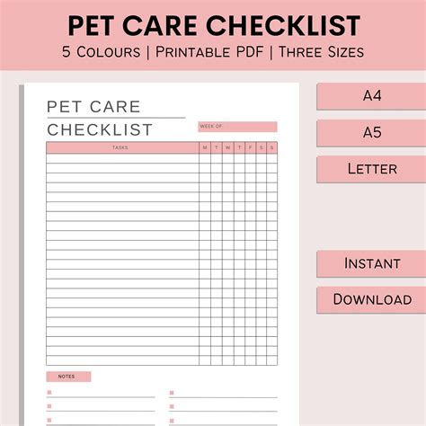 Example of a pet care checklist template