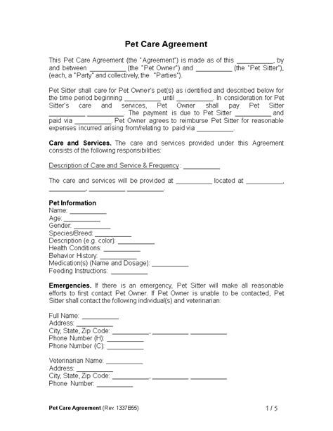 Pet care contract template