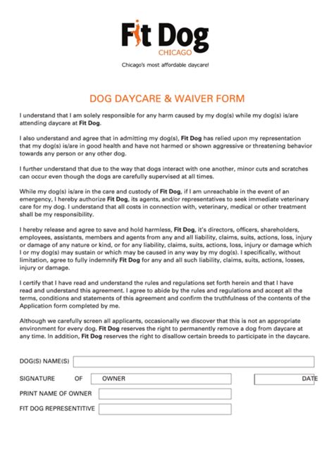 Pet daycare waiver template