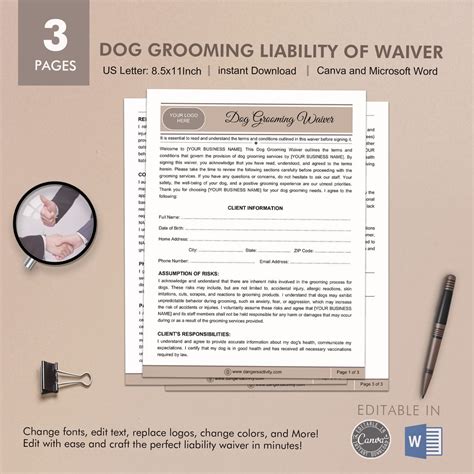 Pet grooming waiver template