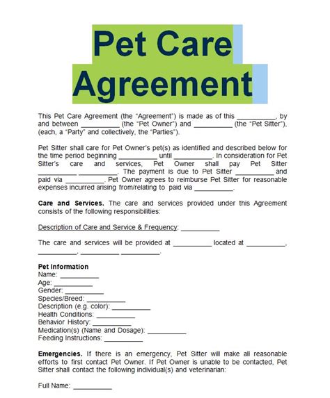 Pet Sitter Agreement Sample Template