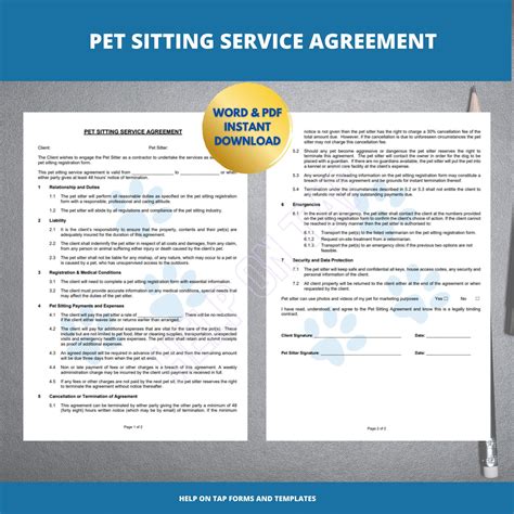 Pet sitter agreement template