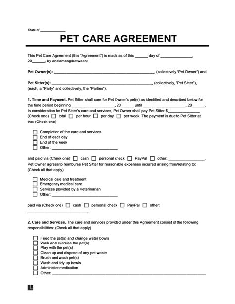 Pet sitting contract template