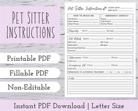 Pet Sitting Instructions Template