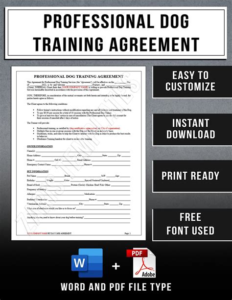 Pet Training Agreement Template