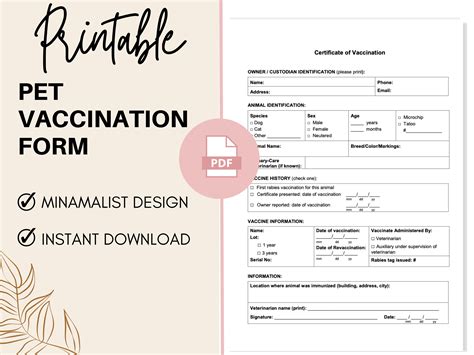 Pet vaccination record template design