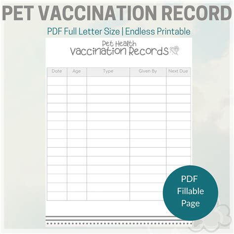 Pet vaccination record template ideas