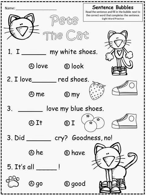 Pete the Cat Reading Comprehension Worksheets