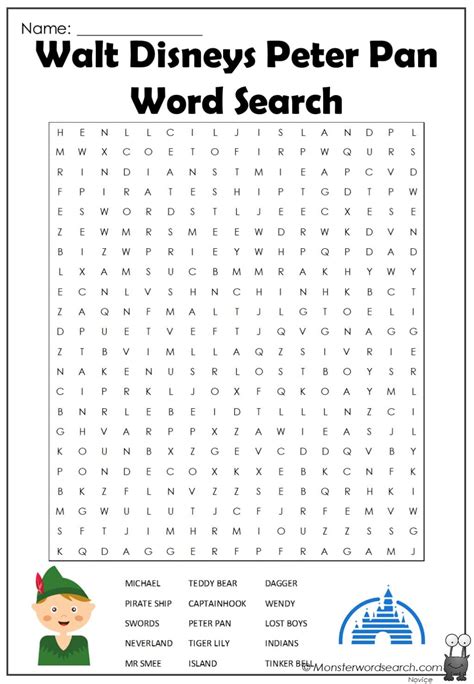 Peter Pan word search printable