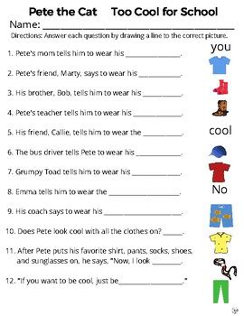 Pete the Cat reading comprehension activities