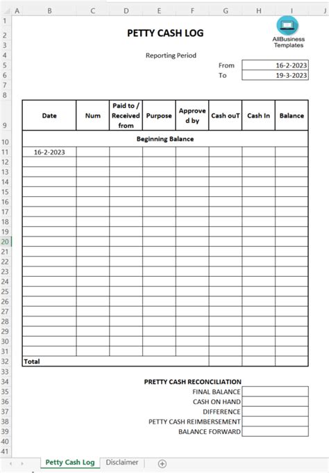 Petty Cash Reconciliation Formula