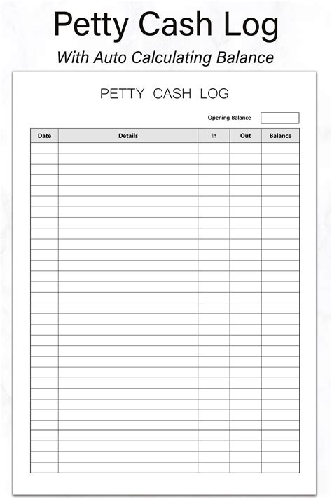 Petty Cash Ledger Template