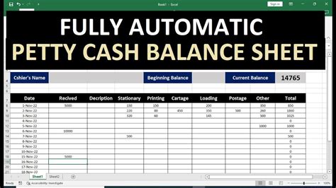 Petty Cash Template Excel Balance