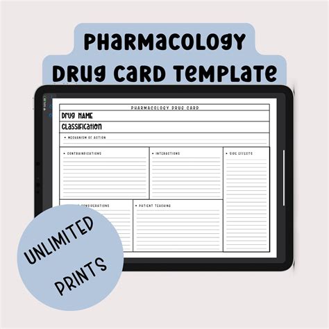 Pharmacology drug card template usage