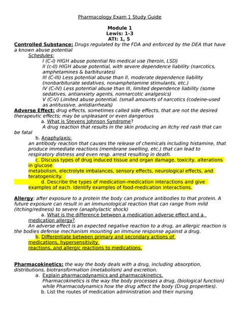 Pharmacology study guide sample 1