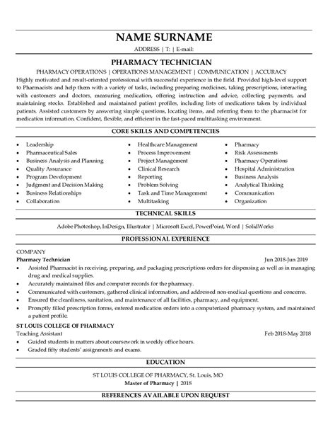 Pharmacy Technician Resume Templates