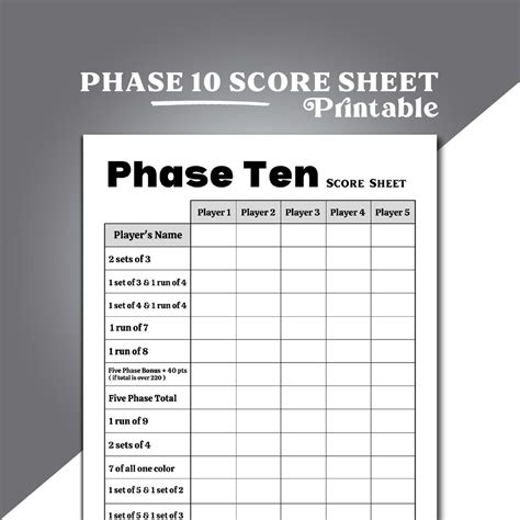 Phase 10 Score Sheet Template Example 1